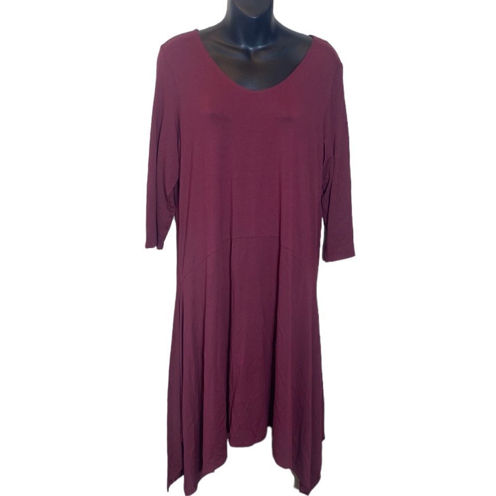 Eileen‎ fisher viscose jersey dress new large maroon handkerchief capsule